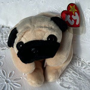 TY Pugsly the Pug Dog Beanie Baby Collection 1996 NWT Plastic Tag